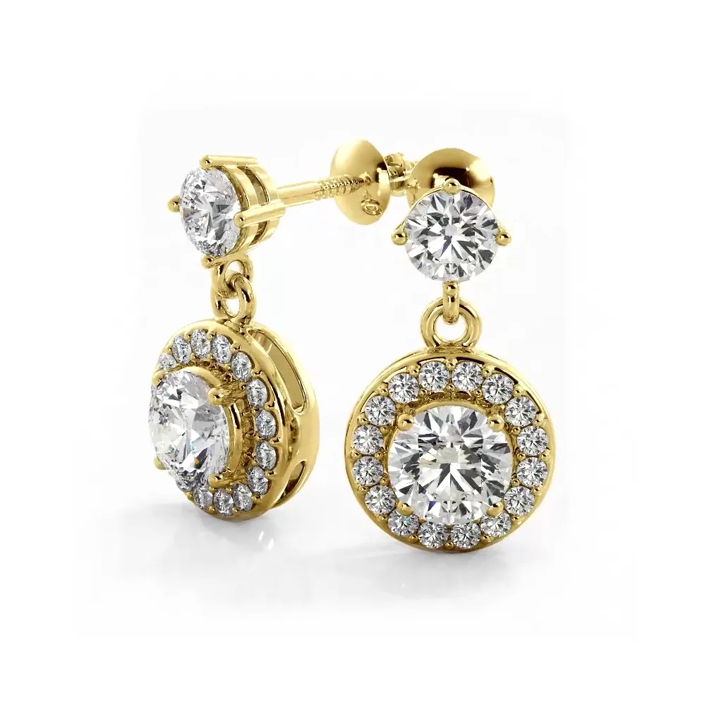 1.0 ctw. Round Diamond Heavenly Halo Drop Earrings