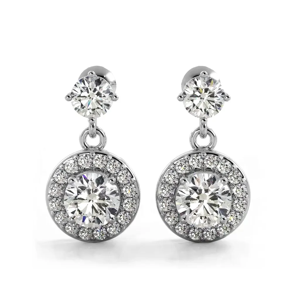 1.0 ctw. Round Diamond Heavenly Halo Drop Earrings