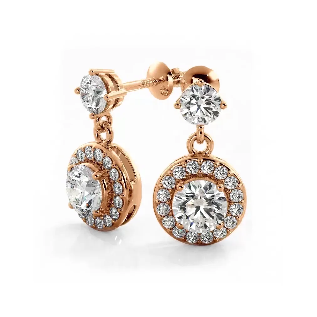 1.0 ctw. Round Diamond Heavenly Halo Drop Earrings