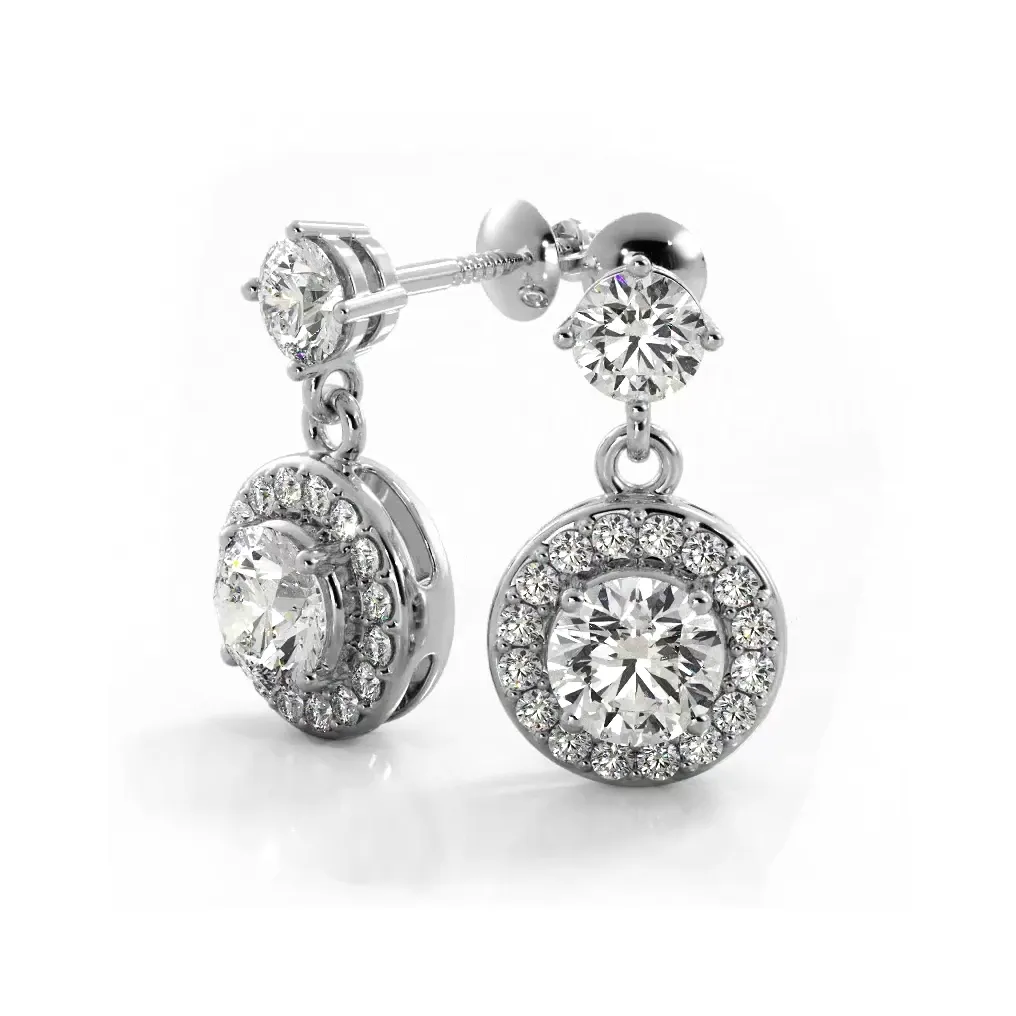 1.0 ctw. Round Diamond Heavenly Halo Drop Earrings