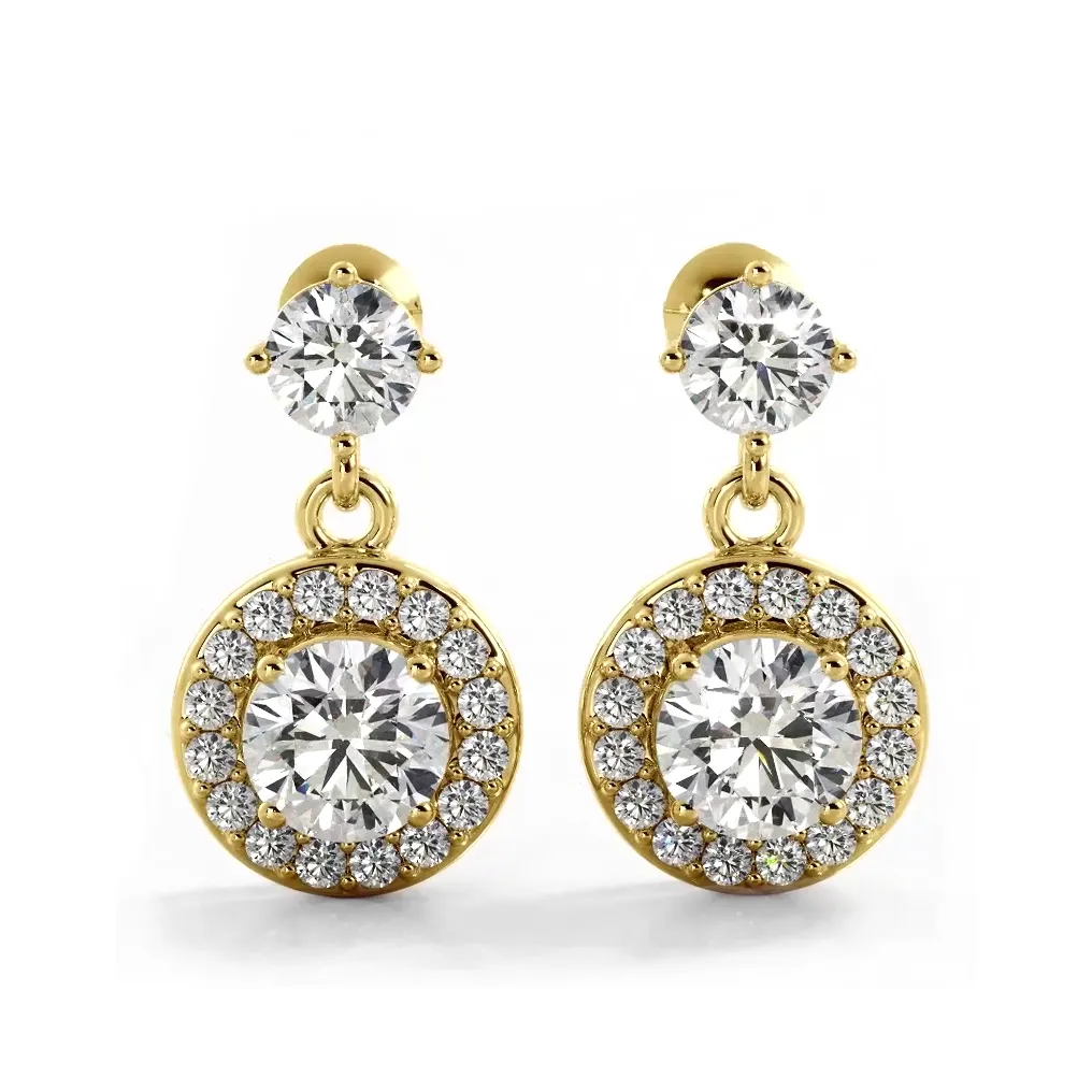 1.0 ctw. Round Diamond Heavenly Halo Drop Earrings