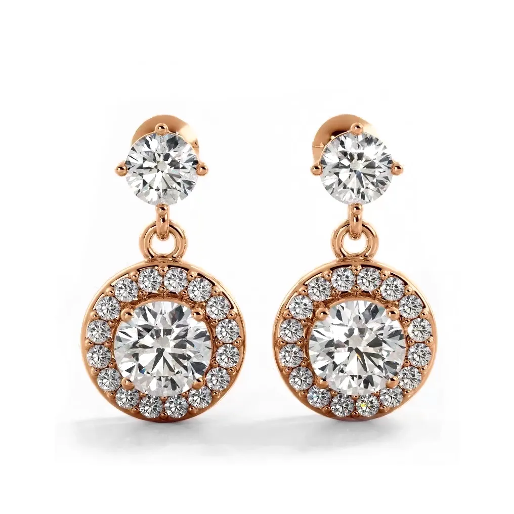1.0 ctw. Round Diamond Heavenly Halo Drop Earrings