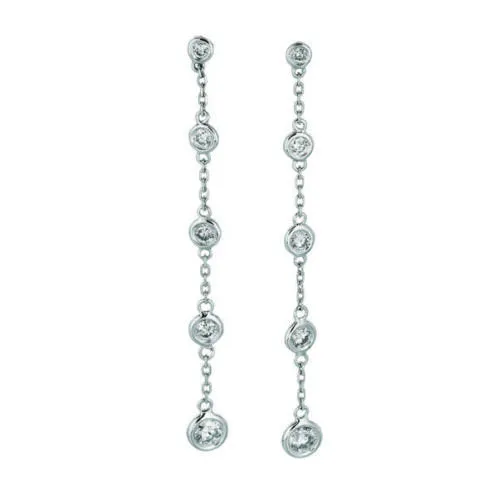 1.00 Ct Natural Diamond Bezel Drop Earrings G SI 14K White Gold