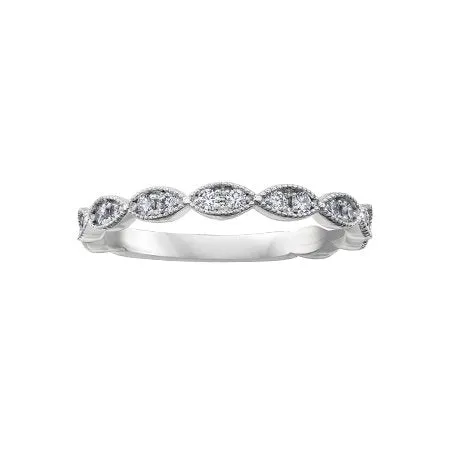 (10K, 14K) White Gold (0.20ct) Diamond Stackable Wedding Band