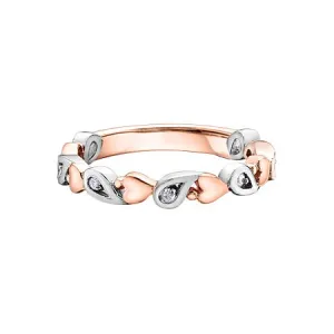 10K Rose and White Gold (0.05ct) Diamond Stackable Heart Band