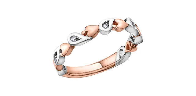 10K Rose and White Gold (0.05ct) Diamond Stackable Heart Band