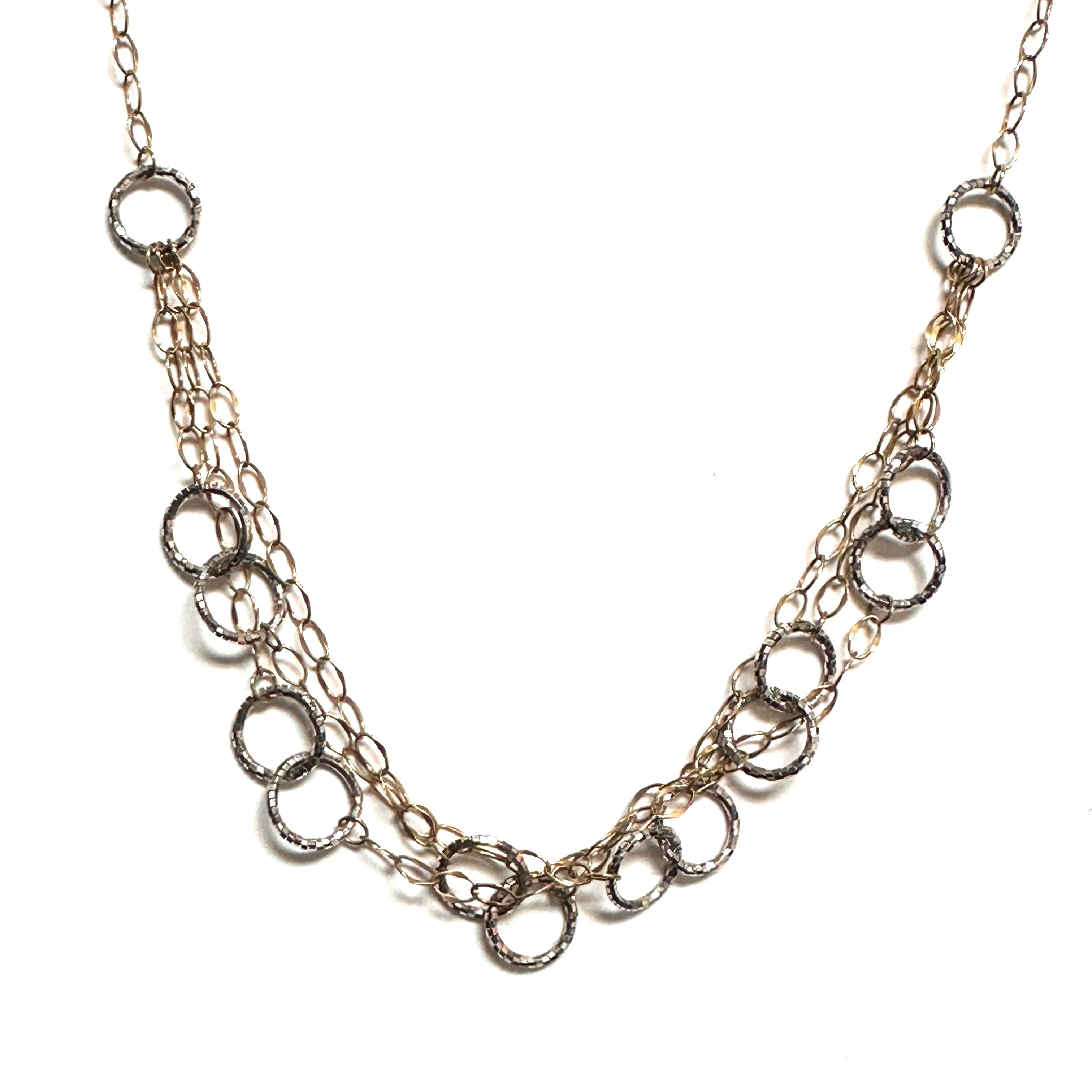 10K Yellow & White Gold Fancy Diamond Cut Circle Necklace