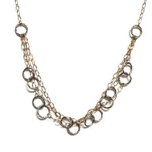 10K Yellow & White Gold Fancy Diamond Cut Circle Necklace
