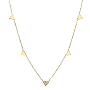 10K Yellow Gold (0.05ct) Diamond Station Heart Necklace