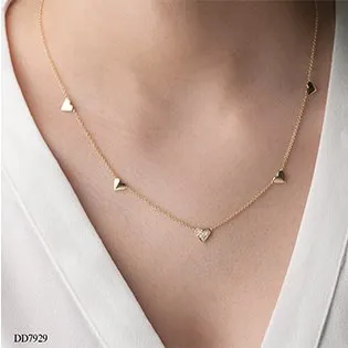 10K Yellow Gold (0.05ct) Diamond Station Heart Necklace