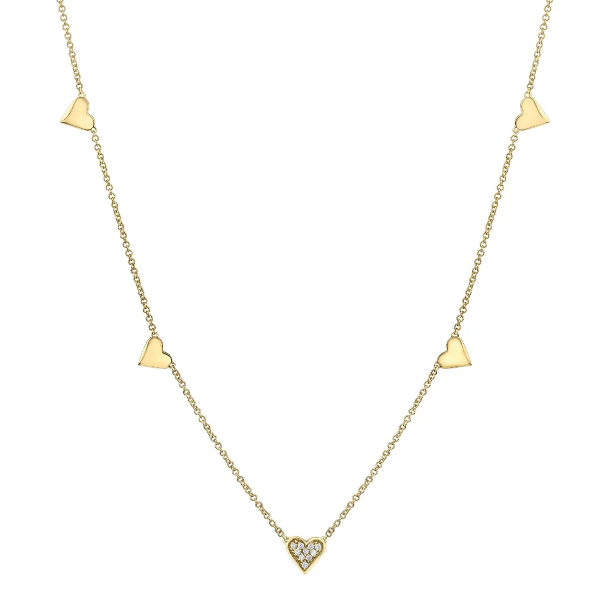 10K Yellow Gold (0.05ct) Diamond Station Heart Necklace