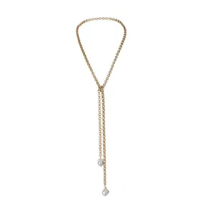 117-01-G | TURKISH GOLD LARIAT W/ 2 WILD PEARLS