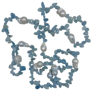 124-25 | AQUAMARINE & WILD PEARL NECKLACE 56"