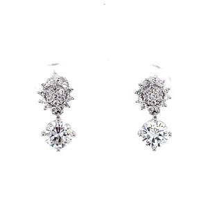 1.25 CTW DEW Moissanite Cluster Halo Drop Stud Earrings in 14K White Gold