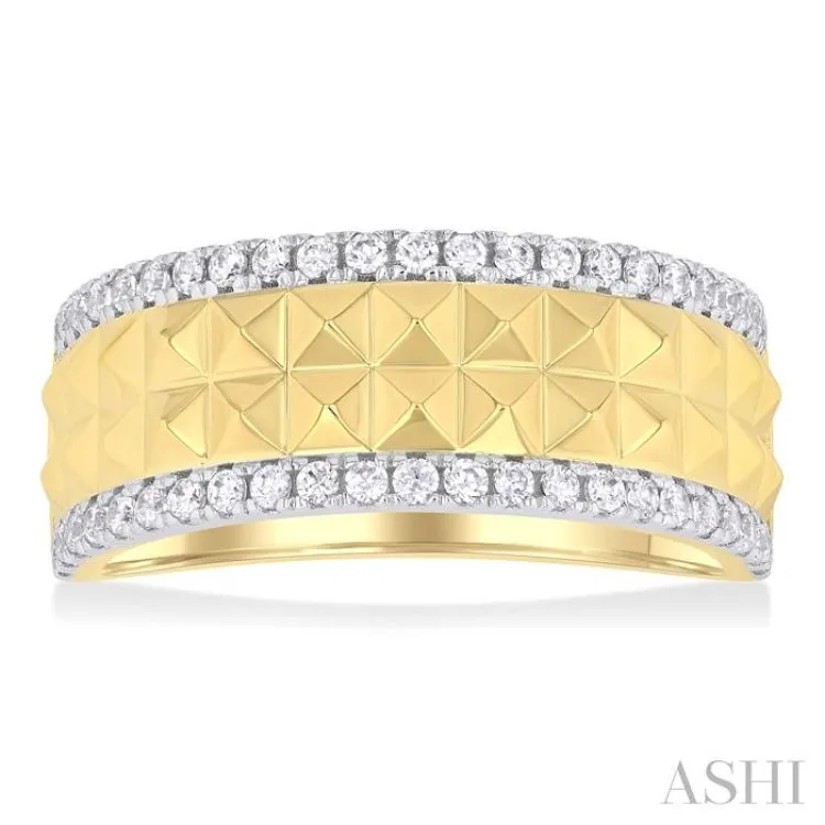 1/3 ctw Double Pyramid Row Round Cut Diamond Fashion Wide Band in 14K Yellow Gold