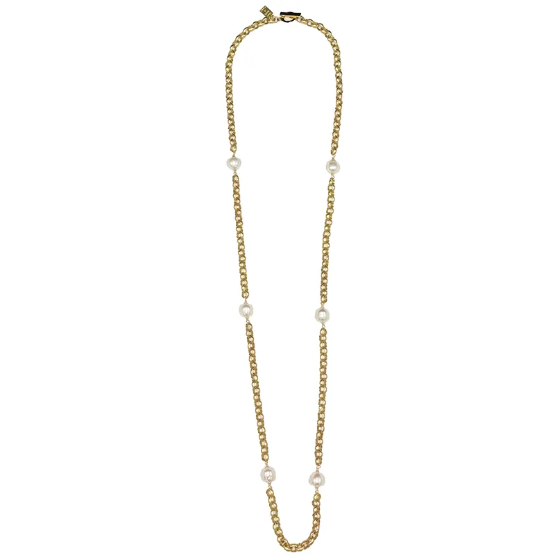 138-01-G | COCO NECKLACE LONG (WHITE/GOLD) 36"