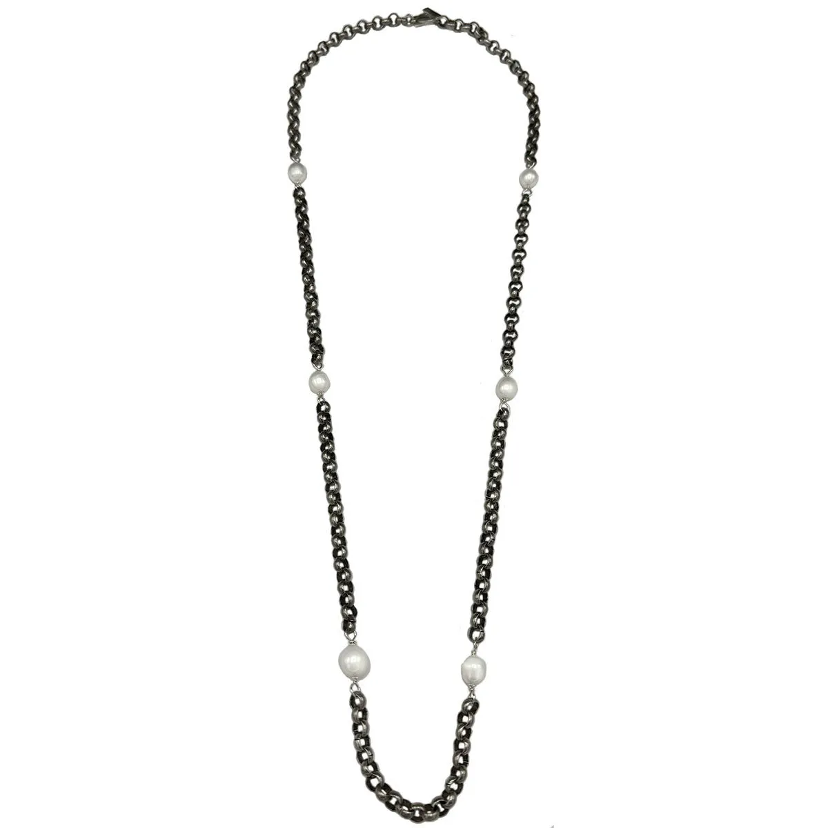 138-01-S | COCO NECKLACE LONG (WHITE/SILVER) 36"