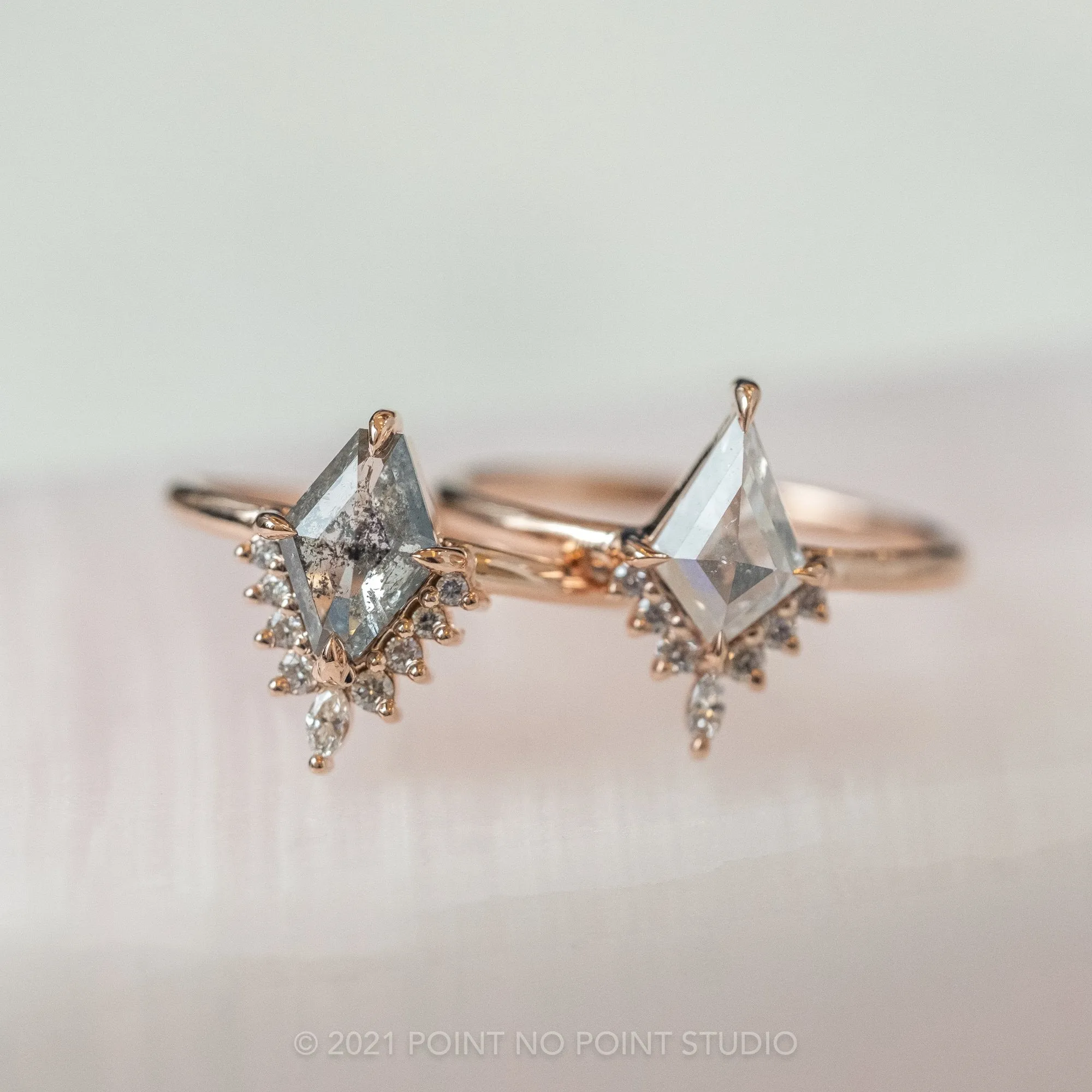 1.49 Carat Salt and Pepper Geometric Diamond Engagement Ring, Ava Setting, 14K Rose Gold