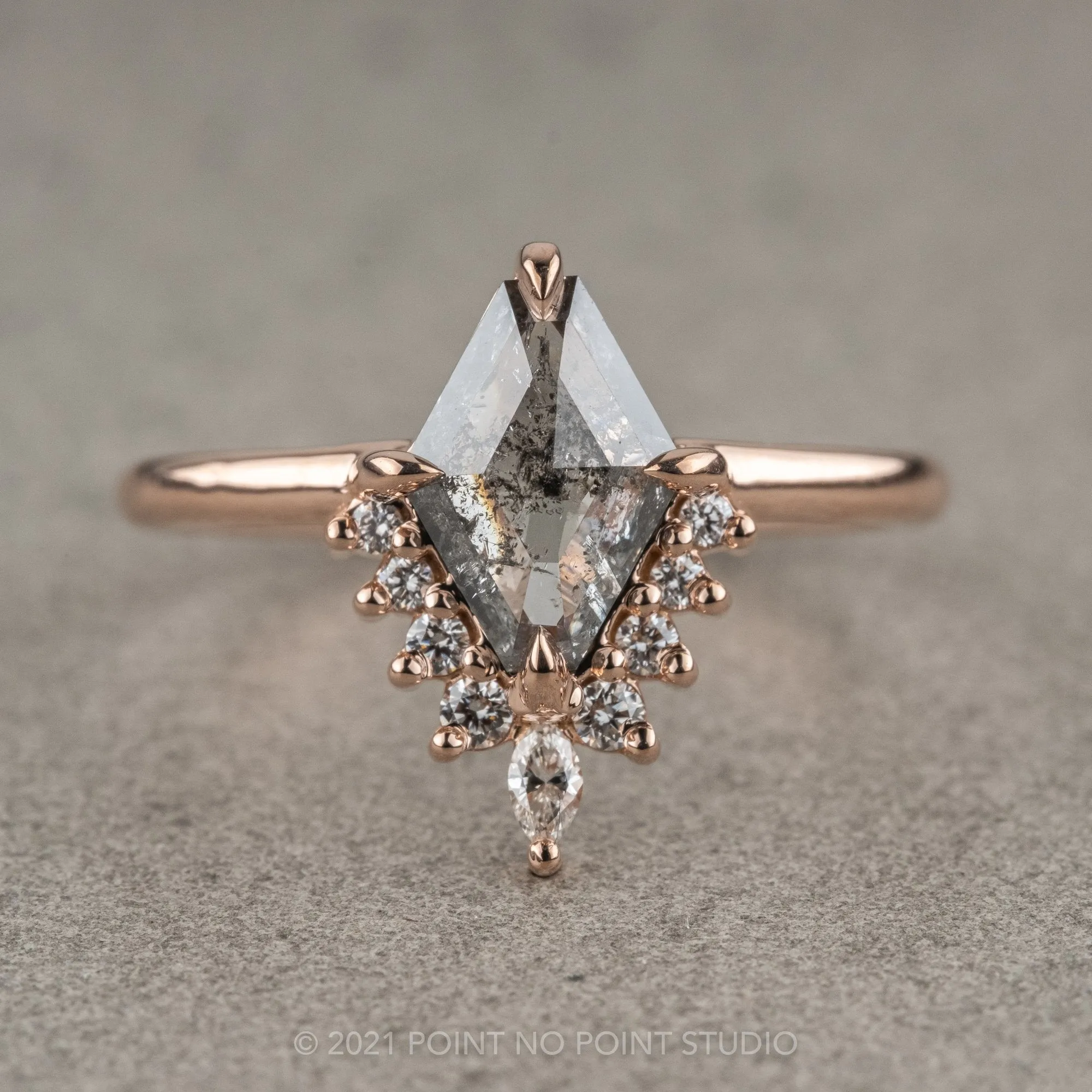 1.49 Carat Salt and Pepper Geometric Diamond Engagement Ring, Ava Setting, 14K Rose Gold