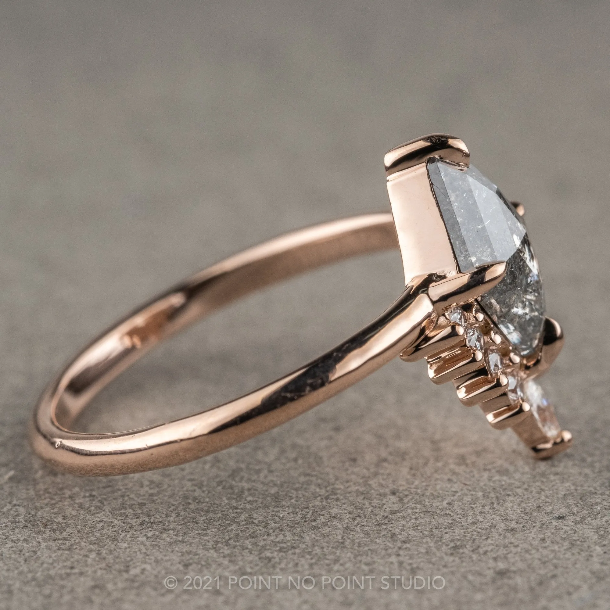 1.49 Carat Salt and Pepper Geometric Diamond Engagement Ring, Ava Setting, 14K Rose Gold