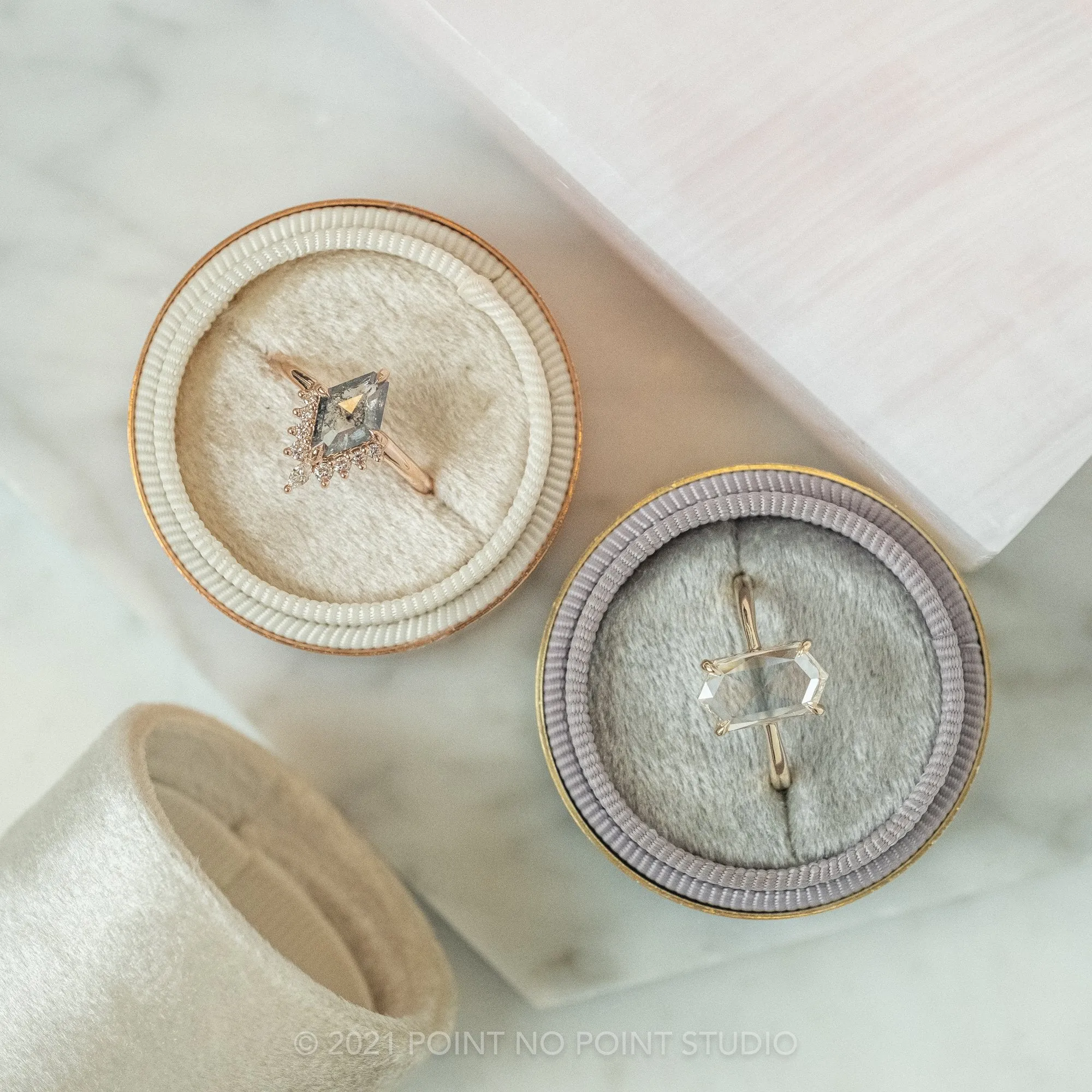 1.49 Carat Salt and Pepper Geometric Diamond Engagement Ring, Ava Setting, 14K Rose Gold