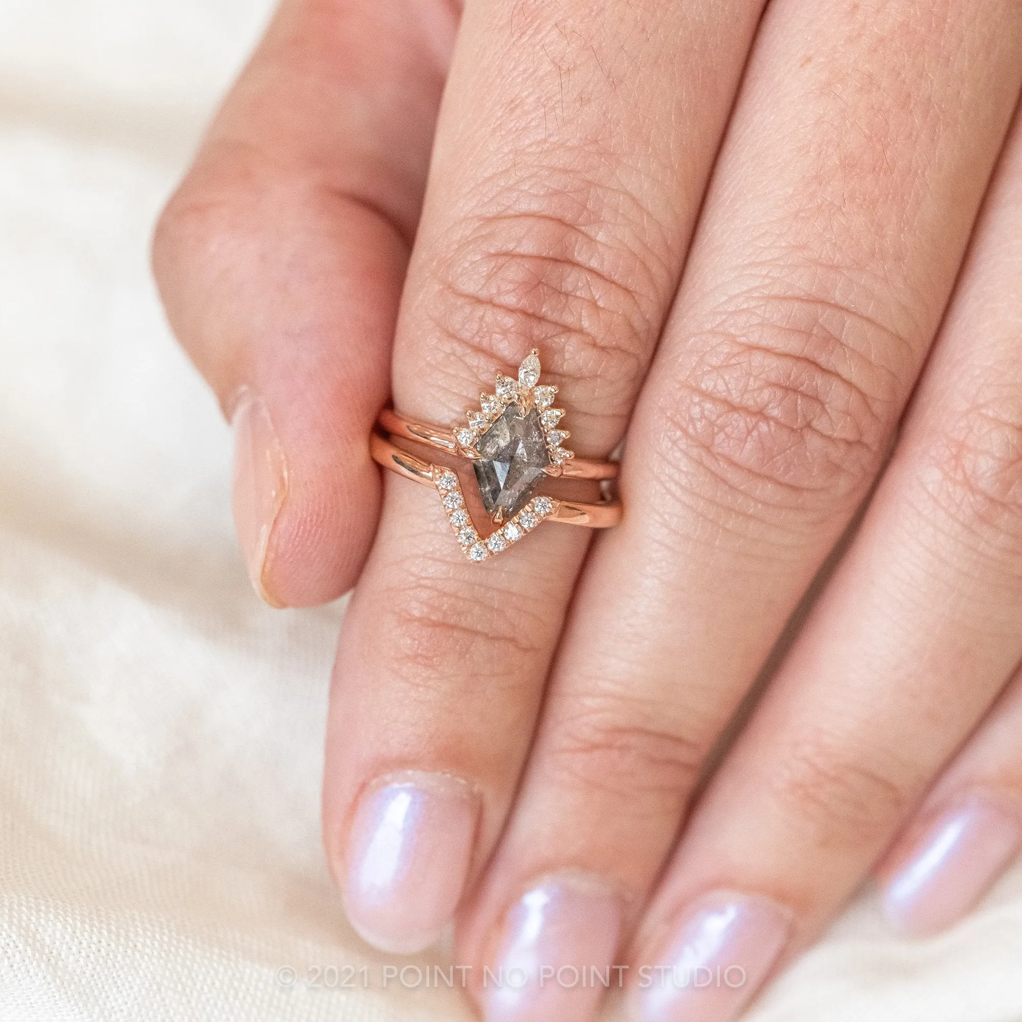 1.49 Carat Salt and Pepper Geometric Diamond Engagement Ring, Ava Setting, 14K Rose Gold