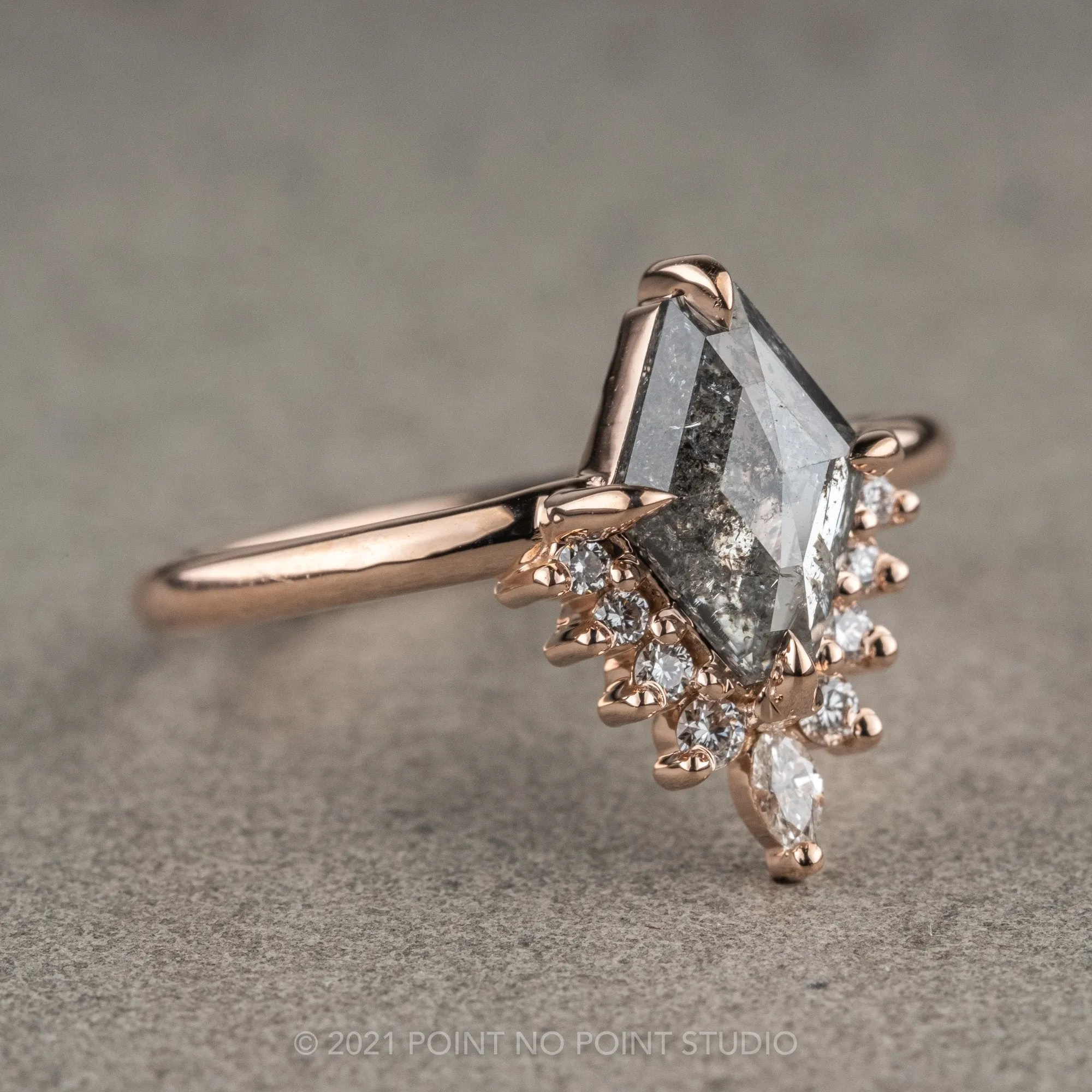1.49 Carat Salt and Pepper Geometric Diamond Engagement Ring, Ava Setting, 14K Rose Gold