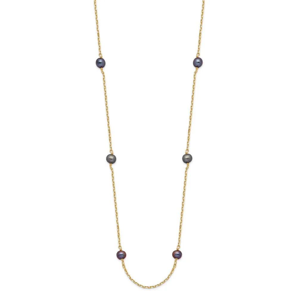 14K 5-6mm Black Near Round Freshwater Cultured Pearl 9-station Necklace
