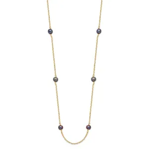 14K 5-6mm Black Near Round Freshwater Cultured Pearl 9-station Necklace