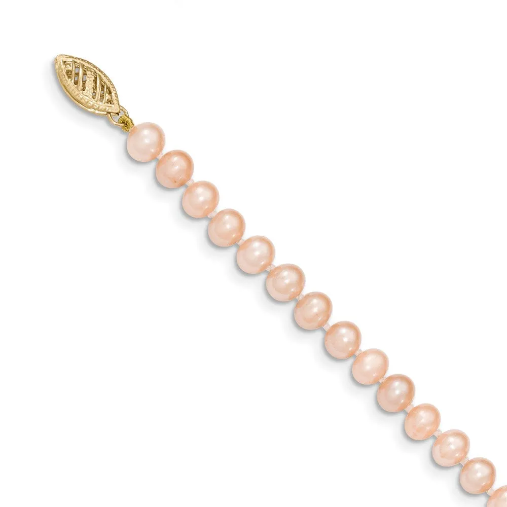 14k 5-6mm Pink Near Round Freshwater Cultured Pearl Necklace