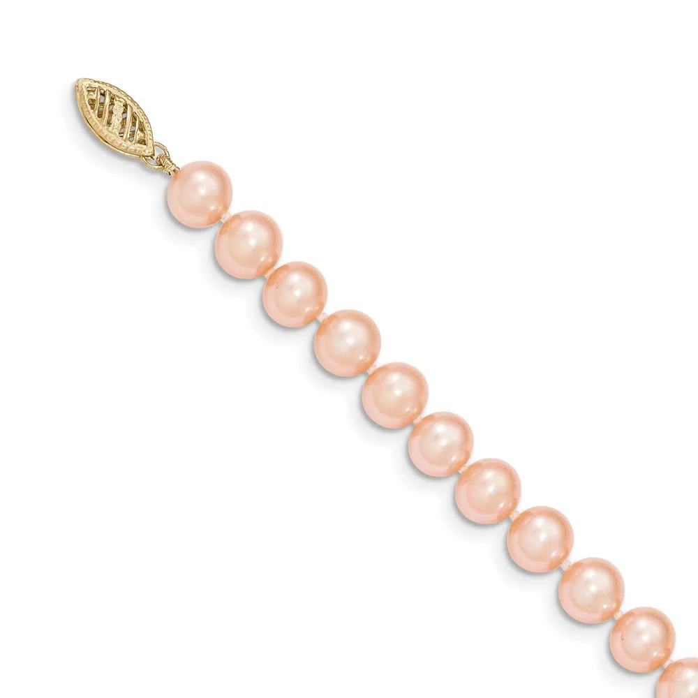 14k 7-8mm Pink Near Round Freshwater Cultured Pearl Necklace