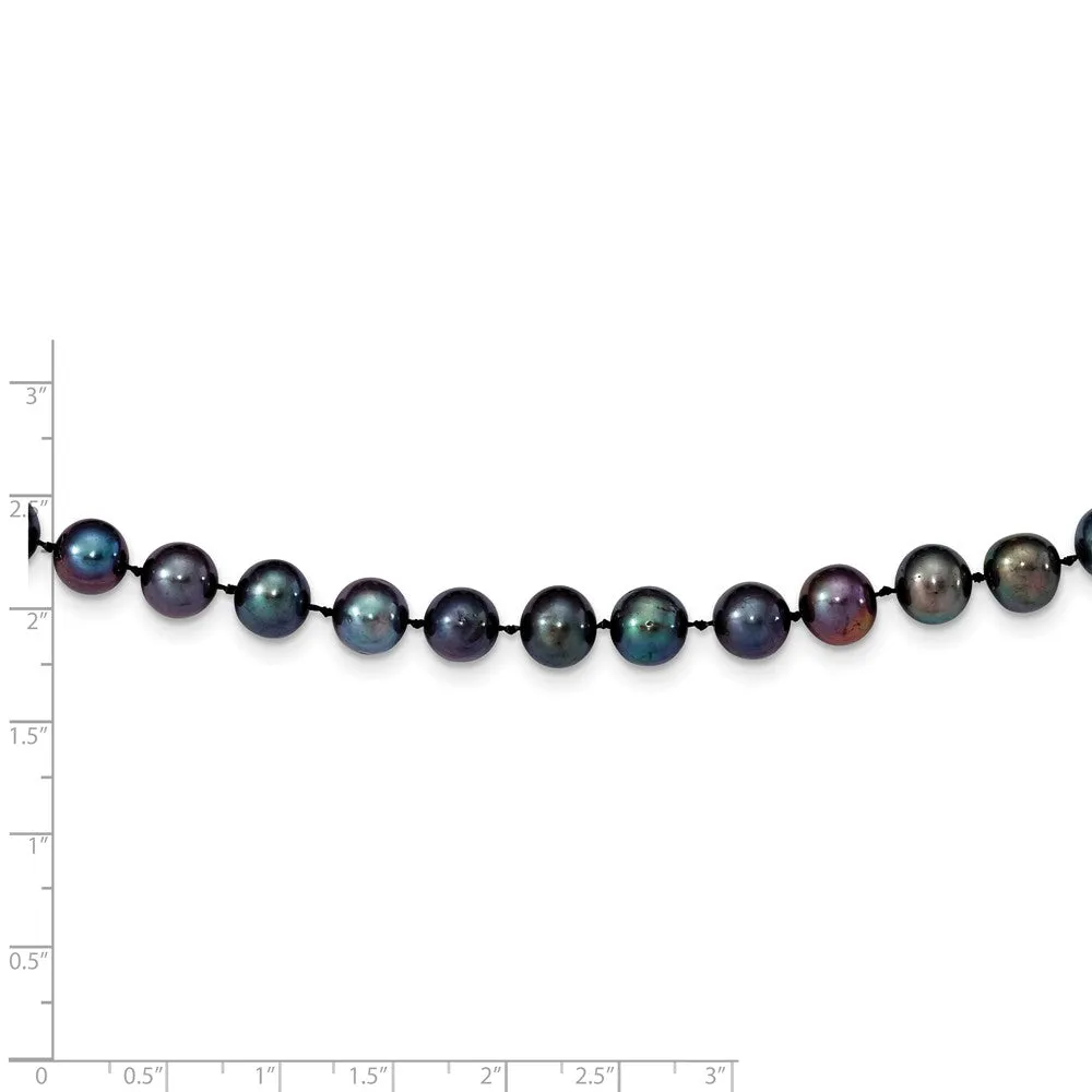 14k 8-9mm Black Near Round Freshwater Cultured Pearl Necklace