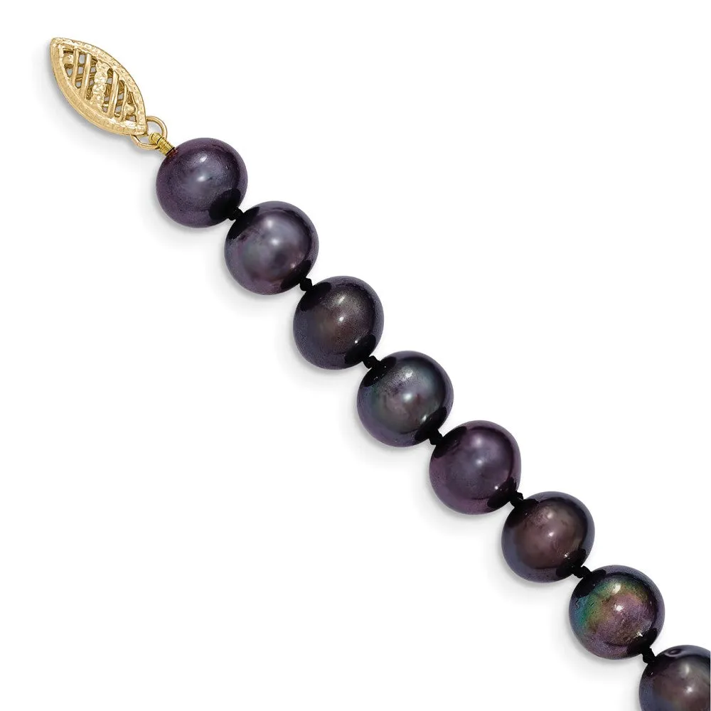 14k 8-9mm Black Near Round Freshwater Cultured Pearl Necklace