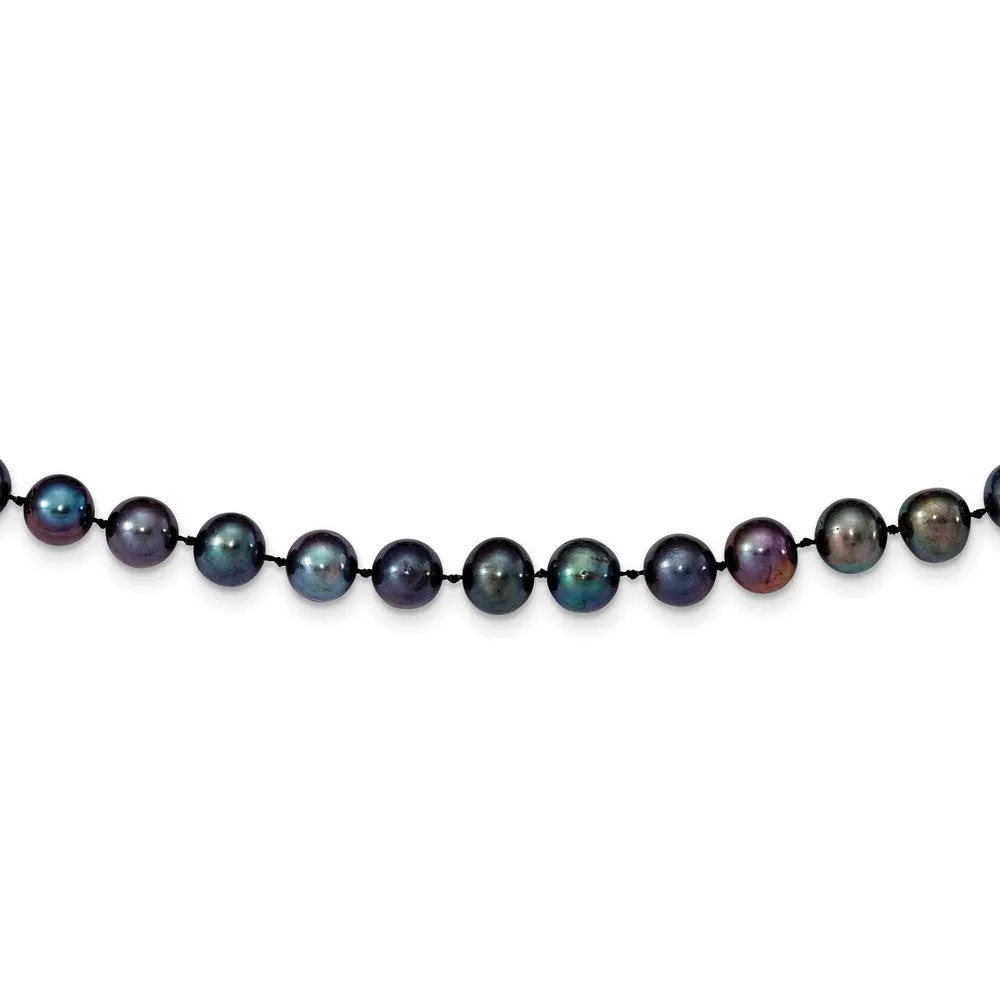 14k 8-9mm Black Near Round Freshwater Cultured Pearl Necklace