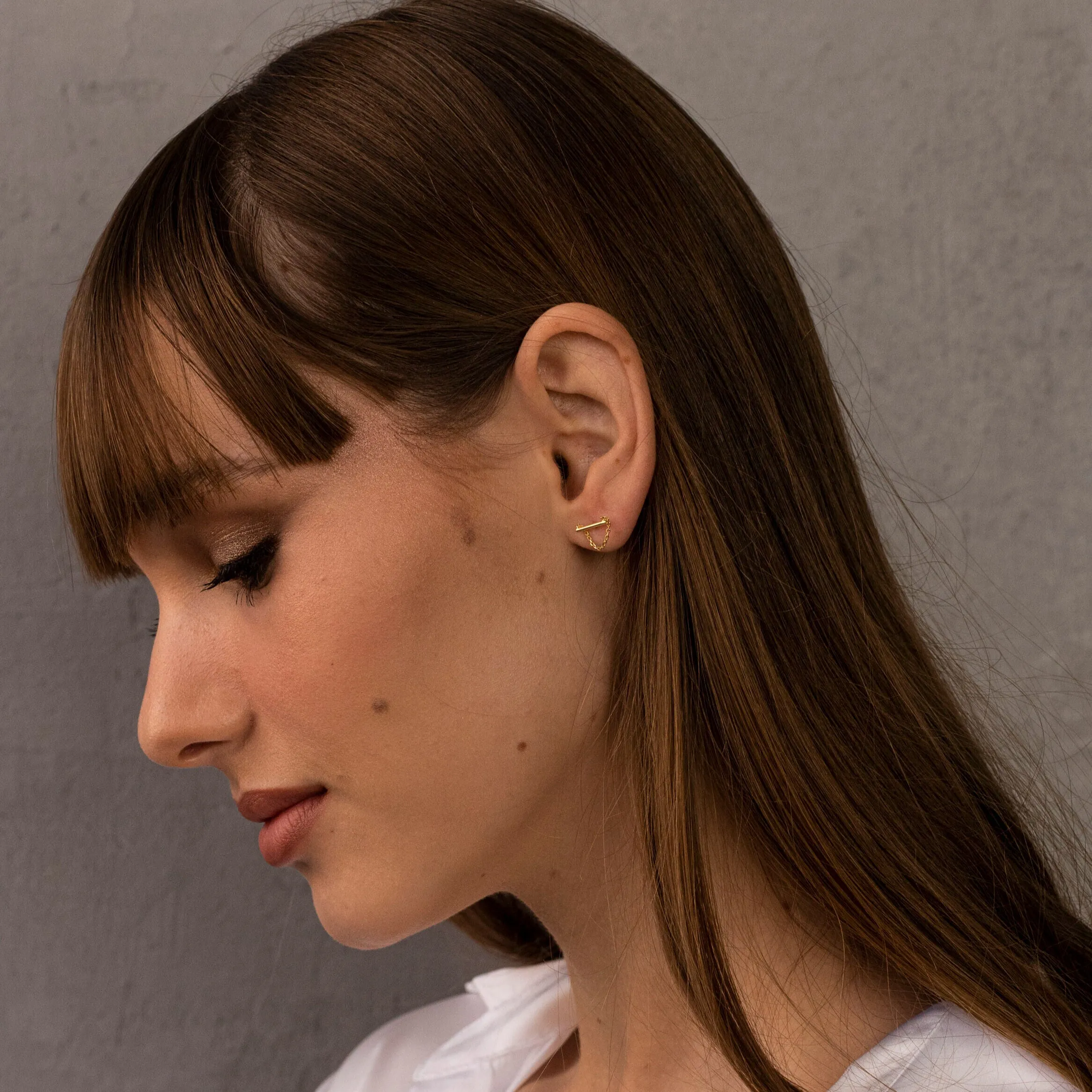 14K Bar Chain Drape Earrings