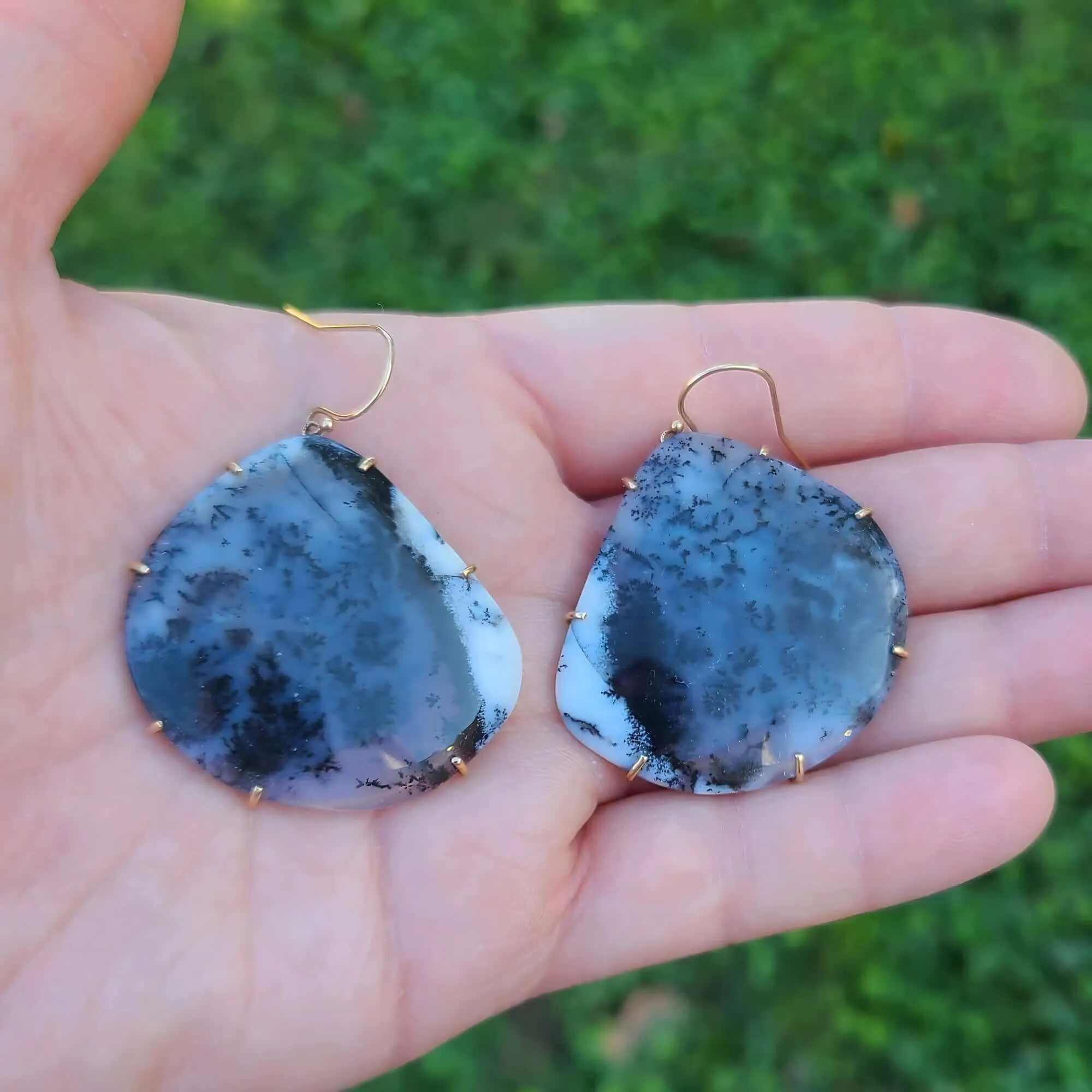 14K Dendritic Agate Earrings in Yellow Gold