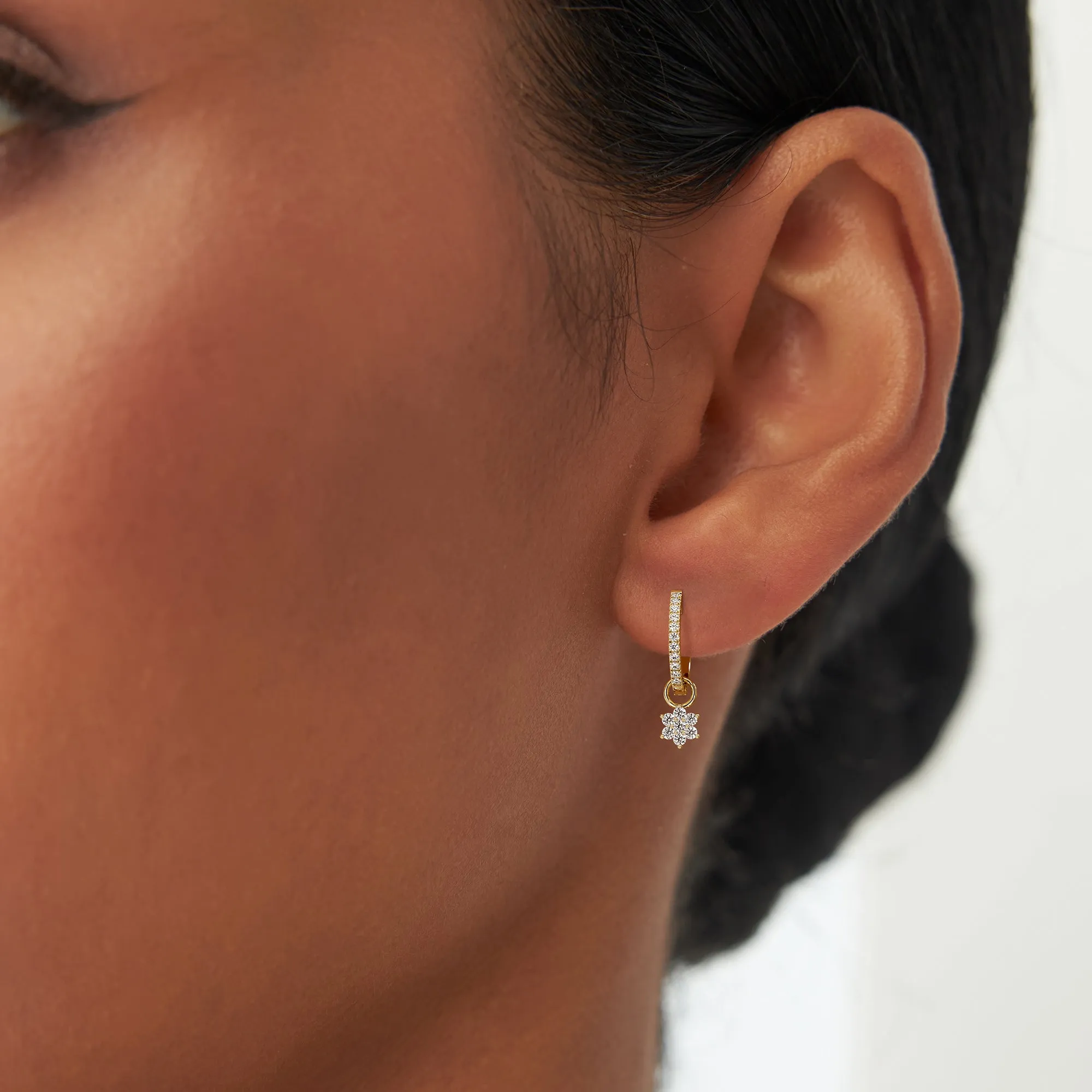 14k Diamond Flower Hoop Charm