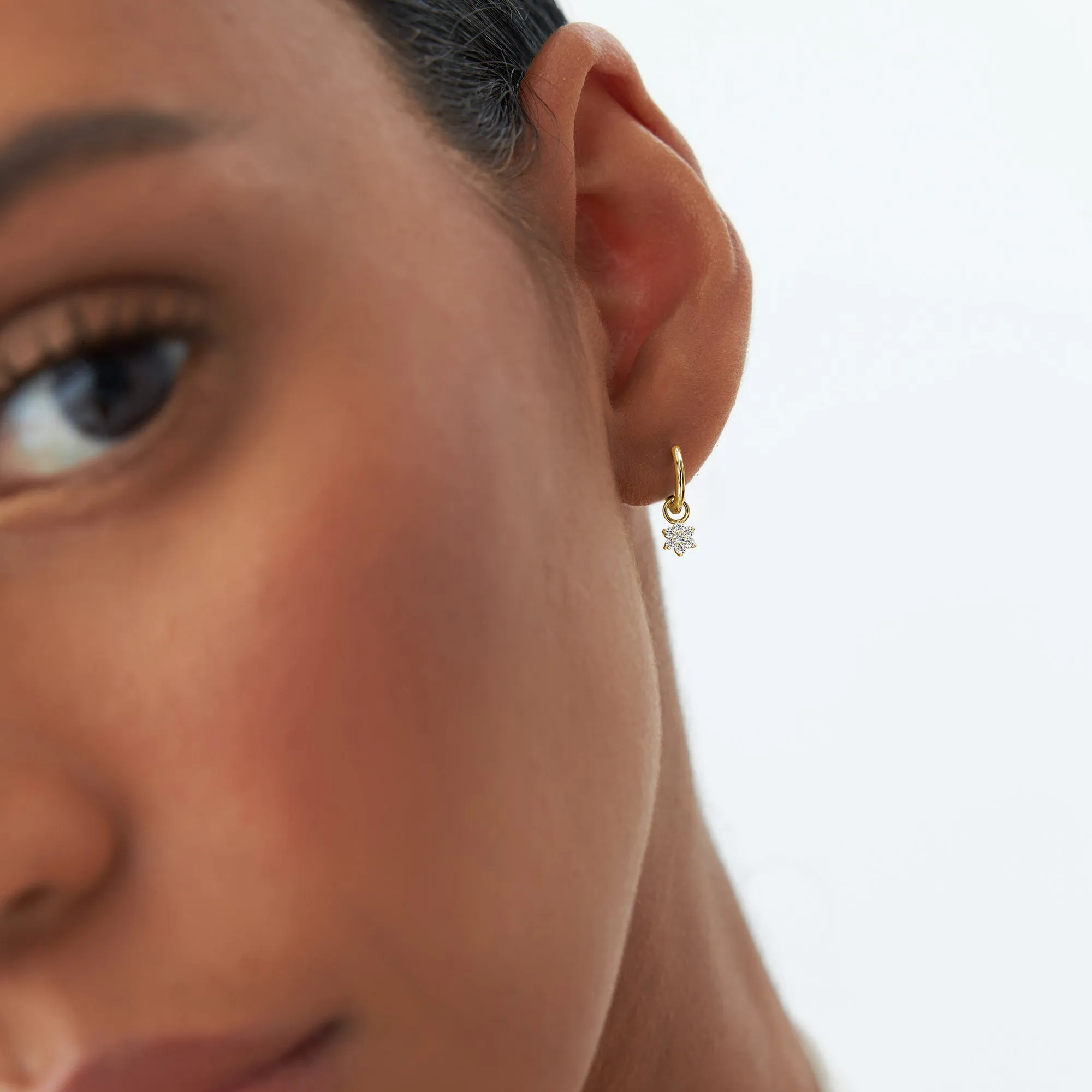14k Diamond Flower Hoop Charm