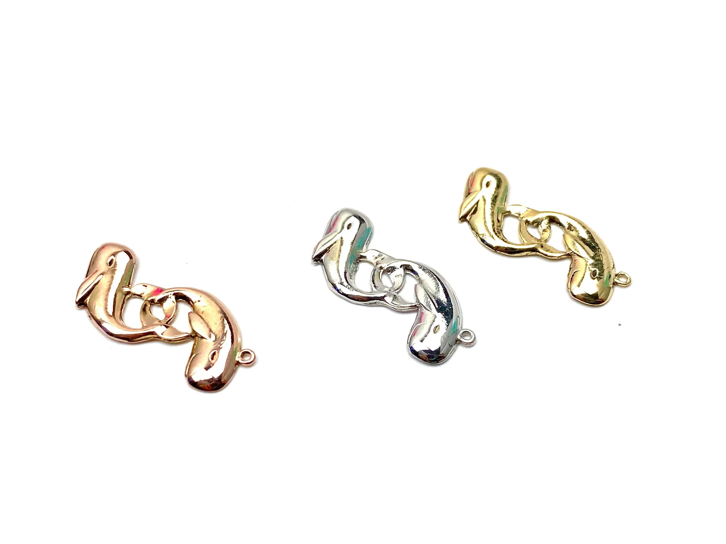 14K double whale charm, Rose gold, Gold, White gold, SKU#L-147