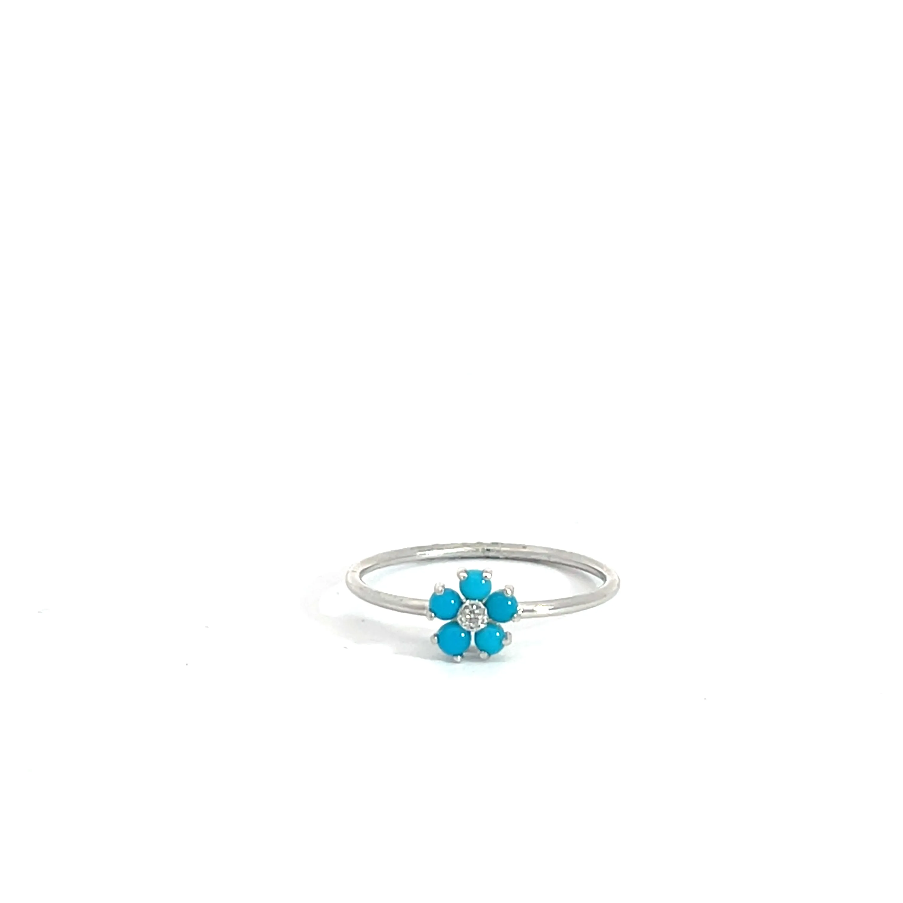 14K Gold 2mm Flower Stackable Ring with .15CT Emeralds, Sapphires or Rubies with a center .03CT Diamond