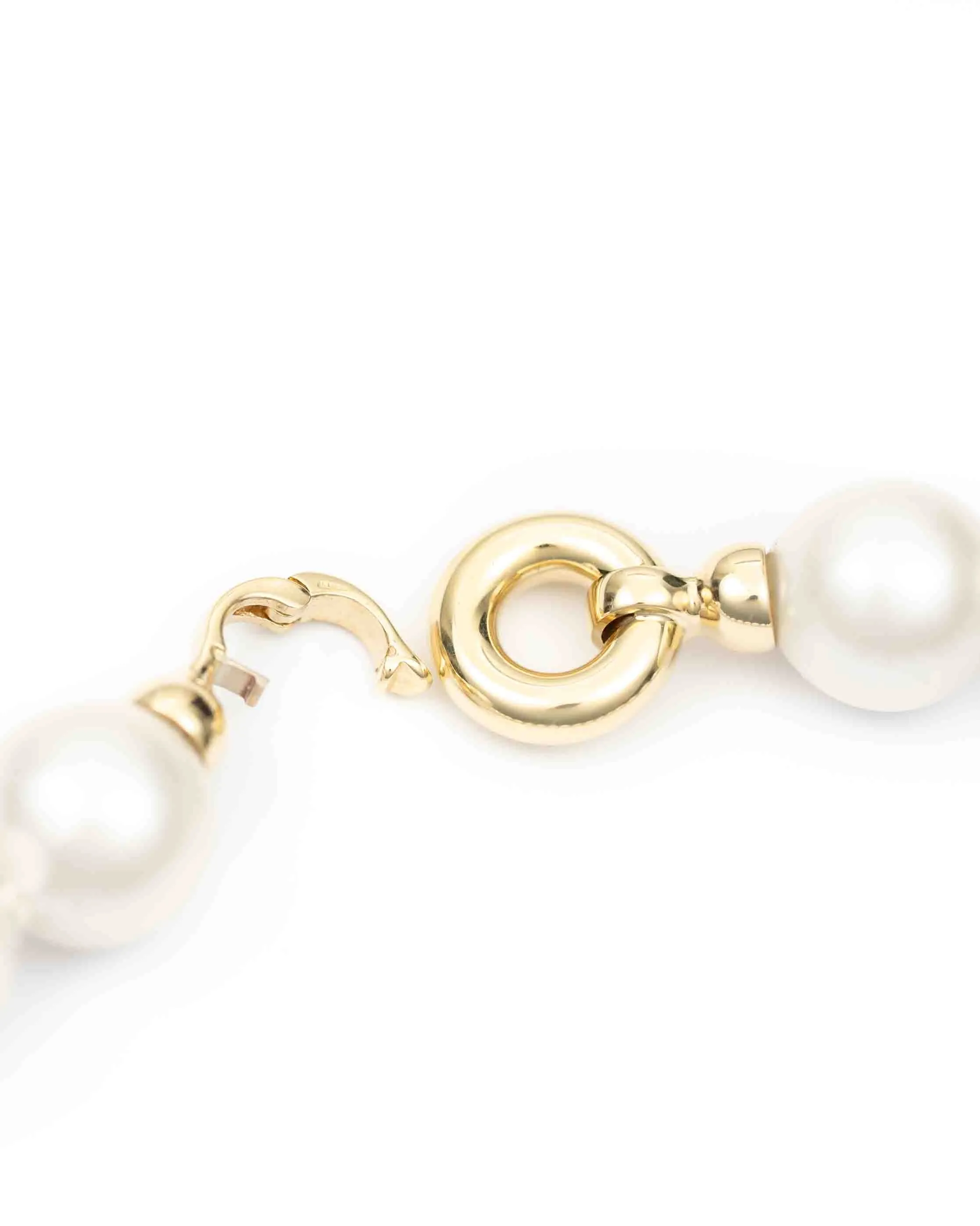 14k Gold & Diamond AAA Natural Freshwater 15mm White Pearl Necklace