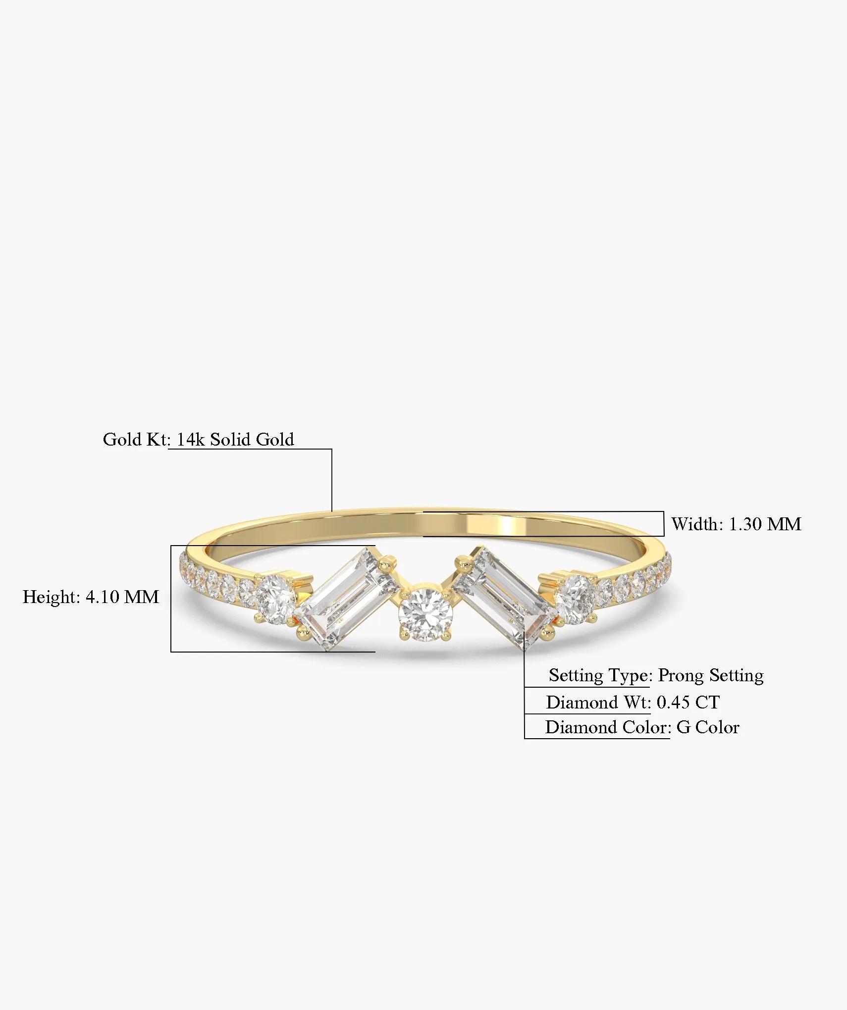 14K Gold Sleek Baguette Diamond Ring