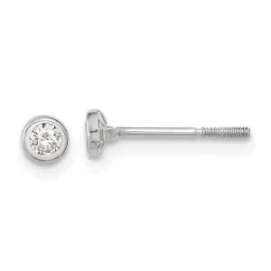 14k Madi K White Gold Polished CZ Bezel Post Earrings