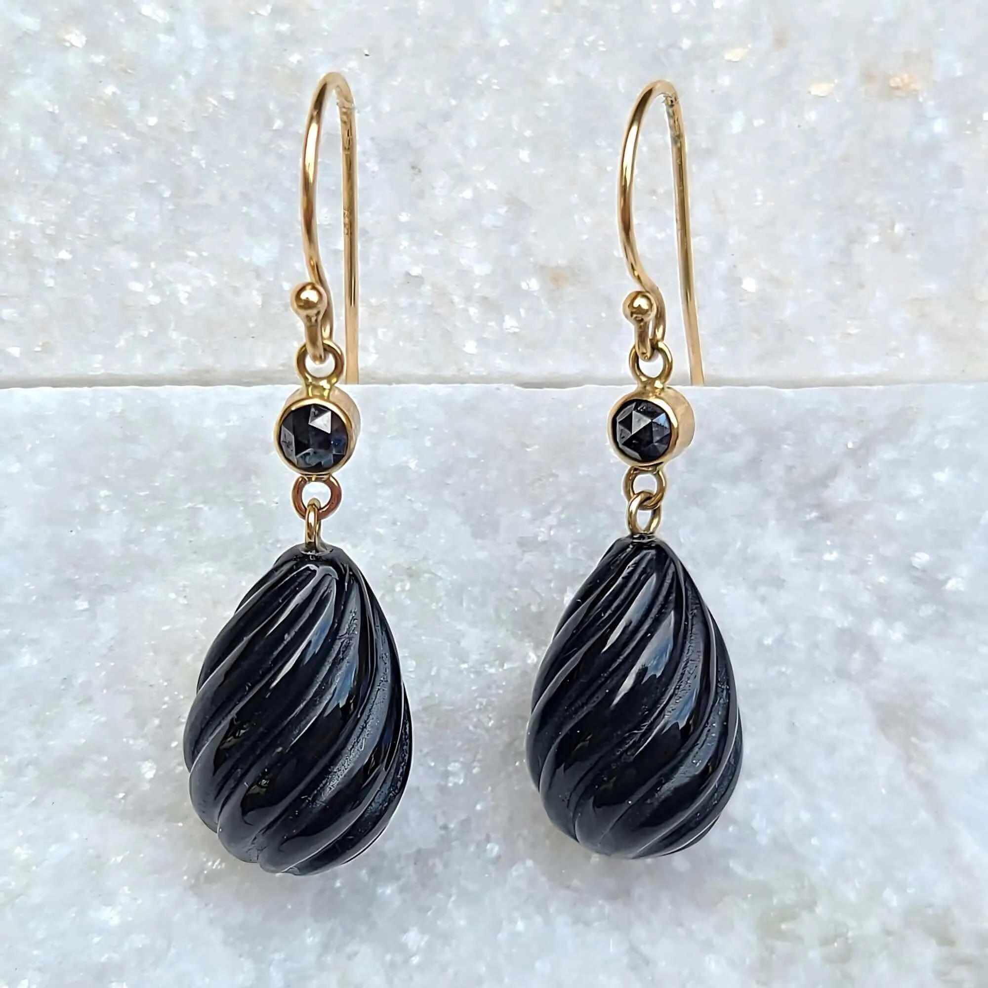 14K Onyx Earrings with Black Diamond Accents