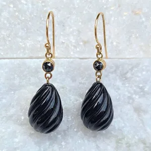 14K Onyx Earrings with Black Diamond Accents