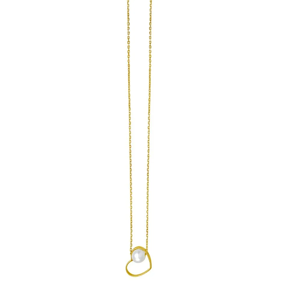 14K Open Heart and Pearl Necklace