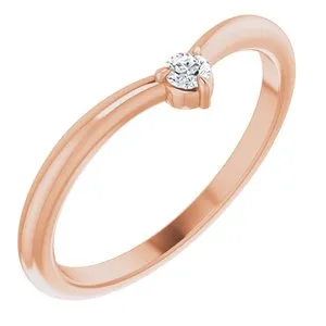 14K Rose .06 CT Natural Diamond Stackable V Ring