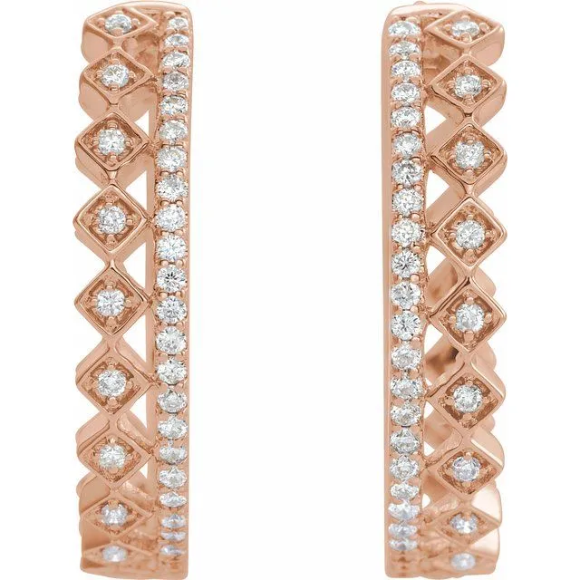 14K Rose 1/4 CTW Diamond Geometric Hoop Earrings