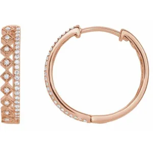 14K Rose 1/4 CTW Diamond Geometric Hoop Earrings