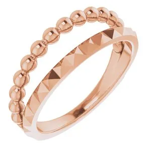 14K Rose Beaded & Geometric Stacked Ring
